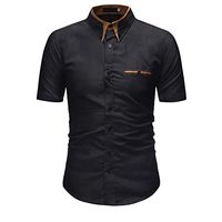 Chouron Men Slim-Fit Shirt Button Down Point Collar Shirt Short Sleeve Dress T-Shirt Summer Business Blouse for Teens(XXL,Black)