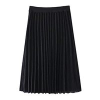 Theoylos Women's A-Line Maxi Skirt Solid Color Pleated Midi Party Skirt High Waist Long Fit Skirts Black