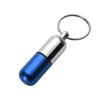 Waterproof Keychain Pill Holder Container, Portable Aluminum Mini Pill Box Case for Outdoor Travel Camping (Blue, 1PC)