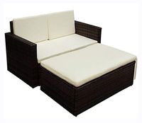 Outdoor Furniture Set, 2 Piece Garden Lounge Set with Cushions Poly Rattan Brown