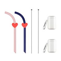 2 PK Collapsible Silicone Straws Set, BPA Free Reusable Angle Straws Portable Keychain Set with Magnetic Hard Case Holder Clip Cleaning Brush for Travel, Household, Outdoor - Blue and Pink