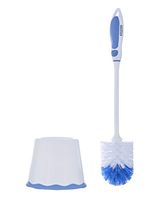 Superio Toilet Brush and Holder White and Blue Toilet Scrubber Bowl Cleaner Brush Wand, Toilets Brush with Pan to Storage Caddy, Bathroom Cleaning Brush