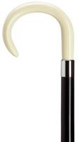 Walking Cane Men Crook Shaped Handle with Flat Nose-Made of high Impact Durable Nylon, Black Maple Shaft, 36" Long with Rubber tip. Available in Simulated White Ivory.