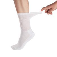 6 Pairs Men and Women Bamboo Diabetic Crew Socks with Reinforced Toe, Non-Binding Top-White