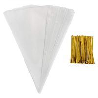 50Pack Cellophane Bag, Sweets Clear Cone Bags and Ties for Party Christmas Festivals