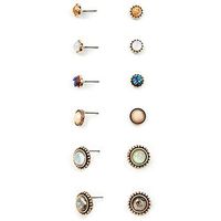 6 Pair Women Rhinestone Gold Plated Stud Earrings Elegant Lady Ear Jewelry Gift Accessory Fine Fashion Stylish Design Womens Cheap Bright Novelty Pendant Girls