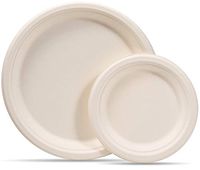 W Market[120 count]100% Compostable, White, Round, 60(10in) dinner plates and 60(7in) small dessert plates, Heavy-Duty, Premium Quality, Disposable, Made from Wheat Straw Fiber Bagasse(100% Sugarcane)