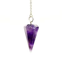 Divination Pendulum Made of Natural Violet Amethyst Crystal for Dowsing Chakra Reiki. Pointed with Chain and Jewelry Pouch
