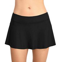 Theoylos Women's High Waisted Swim Skirt Bikini Solid Color Bikini Bottom Ladies Tummy Control Swimwear Black