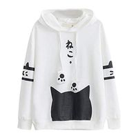 FRC0LT Autumn Women Kawaii Kitty Cat Theme Long Sleeve Pocket Thin Sweatshirt Hoodie (S, White)