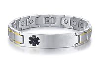 XUANPAI Personalized Custom Engraving Stainless Steel ID Identity Magnet Therapy Medical Alert ID Bracelet(Sliver+Black)