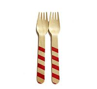 Disposable Wooden Forks with Red Stripes - Fork 158 Red Striped Pattern, 6" (Pack of 48)