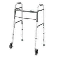 Deluxe Two-Button Folding Walker, Wheels Installed, Youth - Carton of 4