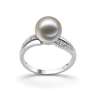 Caroline White 9-10mm AAAA Quality Freshwater 14K White Gold Cultured Pearl Ring For Women - Size-7