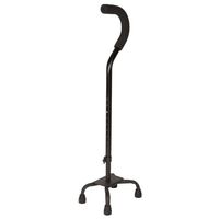 PCP Quad Cane with Adjustable Height & Sturdy Base, Black, Small