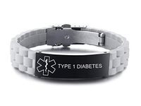 VNOX Type 1 Diabetes Medical Alert ID Grey Silicone Rubber Stainless Steel Adjust Bracelet Wristband