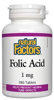 Folic Acid 1mg (180Tablets) Brand: Natural Factors