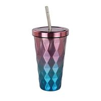 ZHENQ Ice Coffee Cup with Straw Cup Double Stainless Steel Vacuum Flask Strong and Durable, Cup Mug Gradient Diamond Cup (Color : C)