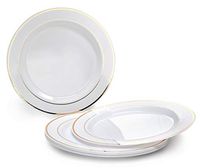 " OCCASIONS" 240 Plates Pack, Heavyweight Disposable Wedding Party Plastic Plates (9'' Luncheon Plate, White & Gold Rim)