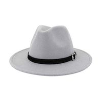 Aniywn Men & Women Vintage Top Hat Wide Brim Floppy Hat Fedora Hat with Belt Buckle (Light Gray)