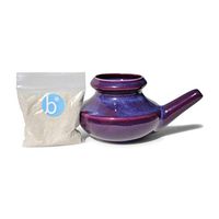 Baraka Neti Pot Starter Kit- Handcrafted Ceramic Dishwasher Safe Neti Pot and 2 oz Mineral Sea Salt Rinse for Sinus Relief - Purple