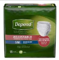 Depend Adjustable Adult Underwear, Tab Closure Small/Medium Disposable Heavy Absorbency, 49174 - Case of 36