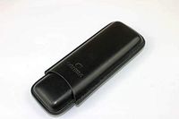 Black Leather Cigar Case 2 Cigar Sets + Stainless Steel Cigar Cutter (Black)