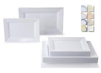 " OCCASIONS" 50 Plates Pack (25 Guests)-Party Disposable Plastic Japanese Style/Sushi Plates Set for 25 Guests (25 Sushi Plates + 25 Dessert plates) in Soho white
