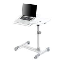 DNZDZ Overbed Table, Portable Desk with Castor Wheels for a Convenient Writing Surface to Use in Bed or a Wheelchair, Mobile Desk with Adjustable Height and Laminated Teak Top