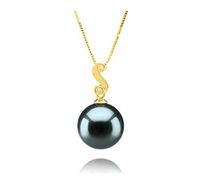 Gisela Black 10-11mm AAA Quality Tahitian 14K Yellow Gold Cultured Pearl Pendant For Women