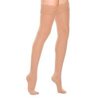 Therafirm Women's Lace-Top Thigh High Stockings - 20-30mmHg Moderate Compression Nylons (Sand, XL)