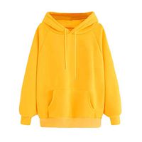 HNTDG Womens Solid Long Sleeve Hoodie Drawstring Sweatshirt Hooded Pullover Tops Blouse with Pocket Yellow