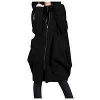 HNTDG Women Mid Long Length Full Zip Hoodie Cardigan Cowl High Neck Loose Woolen Cloak Coat Jacket Coat Top Dress Black