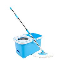 MOP Spinning and Bucket Cleaning Set with Drawer One-Button Drainage with Roller Wheel Household Blue Head2