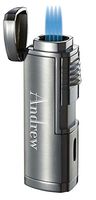 Personalized Visol Pyrgos Silver Satin Quad Torch Flame Cigar Lighter