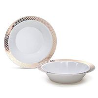" OCCASIONS" 40 Bowls Pack, Heavyweight Disposable Wedding Party Plastic Bowls (14oz Soup Bowl, Celebration White & Gold)