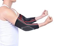 Doc Miller Premium Elbow Sleeve 1 Pair Brace Support for Golf Tennis Elbow Arthritis Tendonitis Post Workout Increases Circulation Eases Swelling (Red, Small)