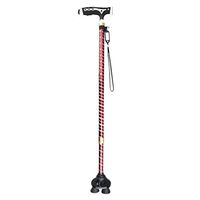 Crutches Olds Rotating Four-Leg Retractable Crutch Multi-Function Anti-Skid Cane Outdoor Walking Stick (Color : Red, Size : 76cm)