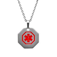 Dolceoro Customized Medical Alert ID Necklace, Personalized Laser Engraving - 1" Stainless Steel, 2mm Thick