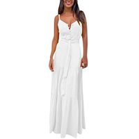 Women's Dresses - Sexy V Neck Spaghetti Strap Floral Printed Split Midi Dress Backless Long Beach Party Maxi Dress White