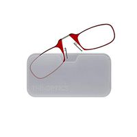 ThinOptics Reading Glasses + White Universal Pod Case | Red Frame, 1.50 Strength Readers