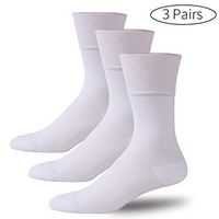 Forcool Diabetic Cotton Socks White, Men's Women's Dry Fit Cushioned Better Circulation Crew Socks with Non Binding Loose Top Seamless Toe, Seamless Toe, 3 Pairs Medium