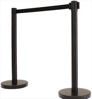 VIP Crowd Control 1300 14 in. Flat Base Black Post Cover Retractable Belt Stanchion - 13 ft. Black Belt