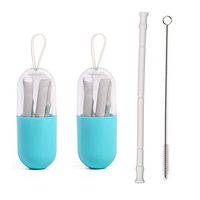 Silicone Straw, 2PCS Reusable Drinking Straws | Collapsible Portable Straws With Cases +Cleaning Brush for Travel by Forewan (Gray)