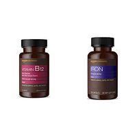 Amazon Elements Vitamin B12 Methylcobalamin 5000mcg, 65 Berry Flavored Lozenges, 2 Month Supply & Iron 18mg, Vegan, 195 Capsules, 6 Month Supply
