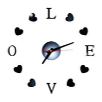 heavKin DIY Heart-Shaped Wall Clock 3D Mirror Surface Wall Sticker Clock Home Office Decor 40cm (Black, Installation Size: 40cm)