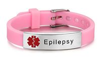 JF.JEWELRY Epilepsy Medical Alert ID Bracelet for Women with Silicone Wristband -8 Size Adjustable,Pink
