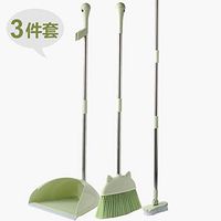 Soft Wool Broom Dustpan Set, Household Broom Wiping and Sweeping The Floor, [3 Sets] Small Green Broom + Dustpan + Floor Brush
