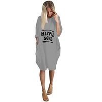 Womens Plus Size Loose Tops Dress Crew Neck Casual Long Sleeve Pocket Dress Hippie Baggy Party Club Beach (Gray, XL)