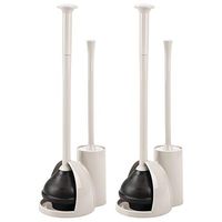 mDesign Modern Slim Compact Freestanding Plastic Toilet Bowl Brush Cleaner and Plunger Combo Set Kit with Holder Caddy for Bathroom Storage and Organization - Covered Lid Brush, 2 Pack - Cream